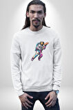 Pizza Servisi Uzay Kurye  Kadın Erkek  Beyaz Baskılı Sweatshirt 