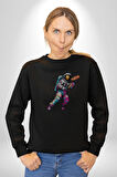 Pizza Servisi Uzay Kurye  Kadın Erkek  Siyah Baskılı Sweatshirt 