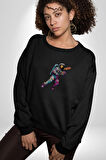Pizza Servisi Uzay Kurye  Kadın Erkek  Siyah Baskılı Sweatshirt 