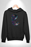 Cadılar Siyah Güller  Kadın Erkek  Siyah Kapüşonlu Sweatshirt Hoodie