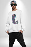 Cadılar Siyah Güller  Kadın Erkek  Beyaz Baskılı Sweatshirt 