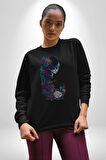 Cadılar Siyah Güller  Kadın Erkek  Siyah Baskılı Sweatshirt 