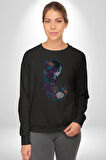 Cadılar Siyah Güller  Kadın Erkek  Siyah Baskılı Sweatshirt 