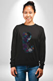 Cadılar Siyah Güller  Kadın Erkek  Siyah Baskılı Sweatshirt 