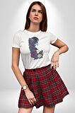 Cadılar Siyah Güller  Kadın Erkek Unisex Beyaz Organik Baskılı T-Shirt Penye Yüksek Kalite