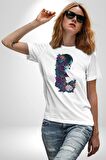 Cadılar Siyah Güller  Kadın Erkek Unisex Beyaz Organik Baskılı T-Shirt Penye Yüksek Kalite