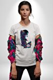 Cadılar Siyah Güller  Kadın Erkek Unisex Beyaz Organik Baskılı T-Shirt Penye Yüksek Kalite