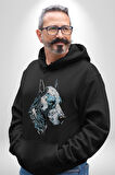 Robot Cyborg Köpek Doberman  Kadın Erkek  Siyah Kapüşonlu Sweatshirt Hoodie