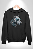 Robot Cyborg Köpek Doberman  Kadın Erkek  Siyah Kapüşonlu Sweatshirt Hoodie