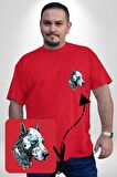 Robot Cyborg Köpek Doberman  Kırmızı Büyük Beden Kadın Basic Minimal Baskılı Tişört