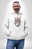 Gitar Kafatası Güller Doğa Uyumu Kadın Erkek  Beyaz Kapüşonlu Sweatshirt Hoodie