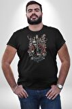 Gitar Kafatası Güller Doğa Uyumu Kadın Erkek Unisex Siyah Organik Baskılı T-Shirt Penye Yüksek Kalite