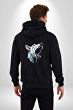 Bull Terier Köpek Havlama  Kadın Erkek Siyah Renk Kapüşonlu Kanguru Cepli  Fermuarlı Pamuklu Oversize Dijital Baskılı Hırka Sweatshirt