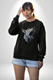 Bull Terier Köpek Havlama  Kadın Erkek  Siyah Baskılı Sweatshirt 
