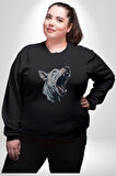 Bull Terier Köpek Havlama  Kadın Erkek  Siyah Baskılı Sweatshirt 