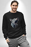 Bull Terier Köpek Havlama  Kadın Erkek  Siyah Baskılı Sweatshirt 