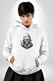 Kasaba Kurukafa Ninja  Kadın Erkek  Beyaz Kapüşonlu Sweatshirt Hoodie