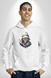 Kasaba Kurukafa Ninja  Kadın Erkek  Beyaz Kapüşonlu Sweatshirt Hoodie