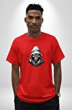 Kasaba Kurukafa Ninja  Pamuklu Bisiklet Yaka Kadın Erkek Oversize Boyfriend Dijital Baskılı Kırmızı T-Shirt
