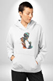 Zombi İskelet Kendine Yumruk  Kadın Erkek  Beyaz Kapüşonlu Sweatshirt Hoodie
