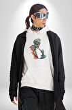 Zombi İskelet Kendine Yumruk  Kadın Erkek  Beyaz Kapüşonlu Sweatshirt Hoodie
