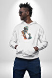 Zombi İskelet Kendine Yumruk  Kadın Erkek  Beyaz Kapüşonlu Sweatshirt Hoodie