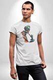 Zombi İskelet Kendine Yumruk  Kadın Erkek Unisex Beyaz Organik Baskılı T-Shirt Penye Yüksek Kalite
