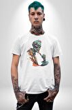 Zombi İskelet Kendine Yumruk  Kadın Erkek Unisex Beyaz Organik Baskılı T-Shirt Penye Yüksek Kalite
