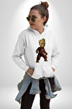 Bebek Groot Guardians Galaxy  Kadın Erkek  Beyaz Kapüşonlu Sweatshirt Hoodie
