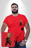 Bebek Groot Guardians Galaxy  Kırmızı Büyük Beden Kadın Basic Minimal Baskılı Tişört