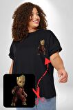 Bebek Groot Guardians Galaxy  Siyah Büyük Beden Kadın Basic Minimal Baskılı Tişört
