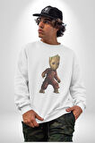 Bebek Groot Guardians Galaxy  Kadın Erkek  Beyaz Baskılı Sweatshirt 