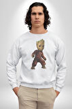 Bebek Groot Guardians Galaxy  Kadın Erkek  Beyaz Baskılı Sweatshirt 
