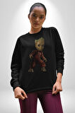 Bebek Groot Guardians Galaxy  Kadın Erkek  Siyah Baskılı Sweatshirt 