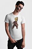 Bebek Groot Guardians Galaxy  Kadın Erkek Unisex Beyaz Organik Baskılı T-Shirt Penye Yüksek Kalite