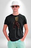 Bebek Groot Guardians Galaxy  Kadın Erkek Unisex Siyah Organik Baskılı T-Shirt Penye Yüksek Kalite