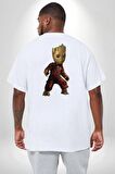 Bebek Groot Guardians Galaxy  Büyük Beden Beyaz Tişört Kadın Erkek Ünisex Sırt Baskılı