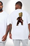 Bebek Groot Guardians Galaxy  Büyük Beden Beyaz Tişört Kadın Erkek Ünisex Sırt Baskılı