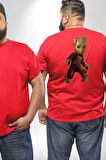 Bebek Groot Guardians Galaxy  Büyük Beden Kırmızı Tişört Kadın Erkek Ünisex Sırt Baskılı