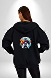 Bull Terier Köpek Gözlük Renkli  Kadın Erkek Siyah Renk Kapüşonlu Kanguru Cepli  Fermuarlı Pamuklu Oversize Dijital Baskılı Hırka Sweatshirt