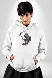 Azrail Kurukafa Ölüm Kadın Erkek  Beyaz Kapüşonlu Sweatshirt Hoodie