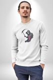Azrail Kurukafa Ölüm Kadın Erkek  Beyaz Baskılı Sweatshirt 