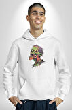 Zombi Kafası Kadın Erkek  Beyaz Kapüşonlu Sweatshirt Hoodie