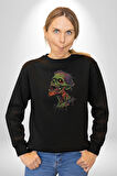 Zombi Kafası Kadın Erkek  Siyah Baskılı Sweatshirt 