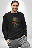Zombi Kafası Kadın Erkek  Siyah Baskılı Sweatshirt 