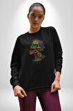 Zombi Kafası Kadın Erkek  Siyah Baskılı Sweatshirt 