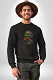 Zombi Kafası Kadın Erkek  Siyah Baskılı Sweatshirt 