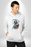 Azrail Ölüm Tanrısı İskelet Kadın Erkek  Beyaz Kapüşonlu Sweatshirt Hoodie