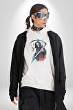Azrail Ölüm Tanrısı İskelet Kadın Erkek  Beyaz Kapüşonlu Sweatshirt Hoodie