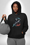 Azrail Ölüm Tanrısı İskelet Kadın Erkek  Siyah Kapüşonlu Sweatshirt Hoodie